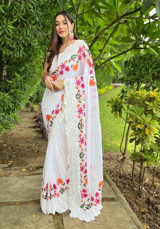 Picture of Sightly Georgette White Saree