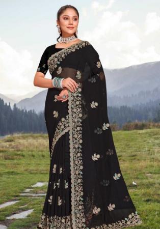 Picture of Pretty Georgette Black Saree