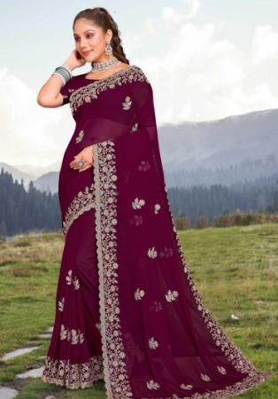 Picture of Gorgeous Georgette Maroon Saree