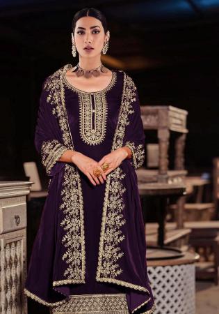 Picture of Elegant Satin Purple Straight Cut Salwar Kameez