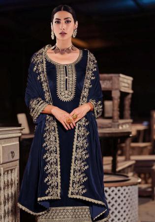 Picture of Satin Midnight Blue Straight Cut Salwar Kameez