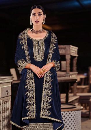 Picture of Good Looking Linen Indigo Straight Cut Salwar Kameez