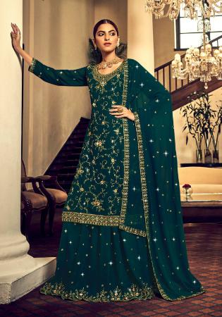 Picture of Georgette Dark Green Straight Cut Salwar Kameez