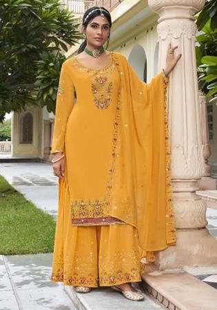 Picture of Georgette Golden Rod Straight Cut Salwar Kameez