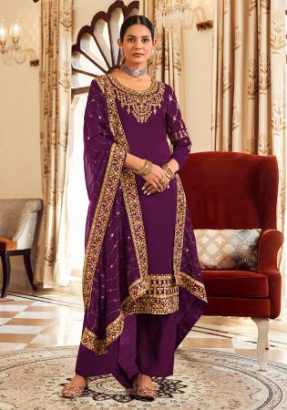 Picture of Sublime Linen Purple Straight Cut Salwar Kameez