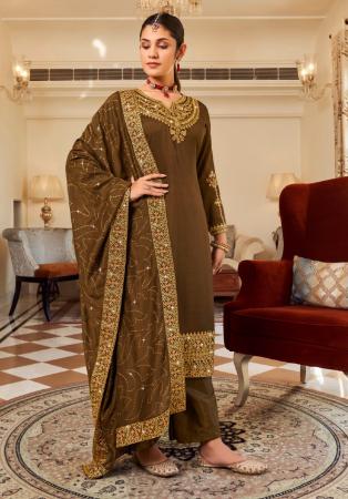 Picture of Linen Saddle Brown Straight Cut Salwar Kameez