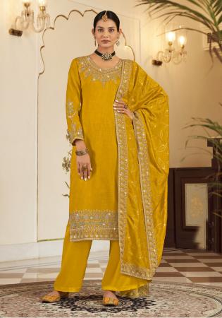 Picture of Elegant Linen Orange Straight Cut Salwar Kameez