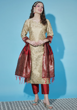 Picture of Cotton & Silk Beige Readymade Salwar Kameez