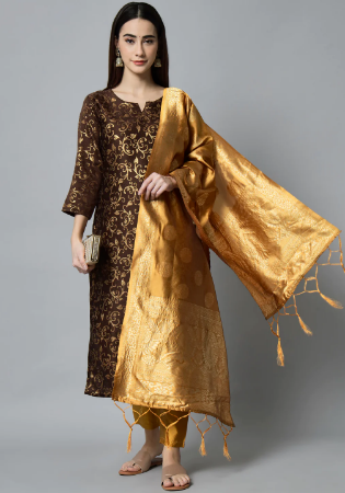 Picture of Cotton & Silk Brown Readymade Salwar Kameez