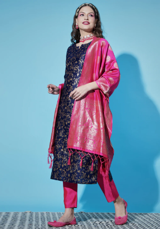 Picture of Cotton & Silk Midnight Blue Readymade Salwar Kameez