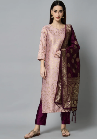 Picture of Cotton & Silk Rosy Brown Readymade Salwar Kameez