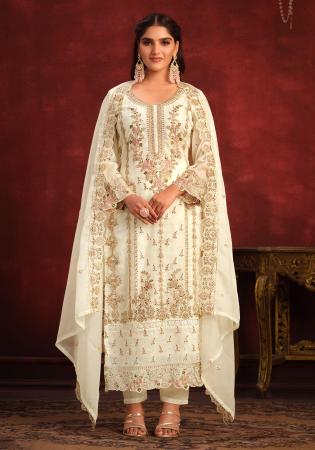 Picture of Bewitching Organza Cornsilk Straight Cut Salwar Kameez