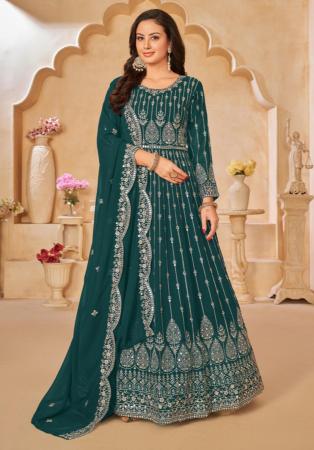 Picture of Georgette Dark Slate Grey Straight Cut Salwar Kameez