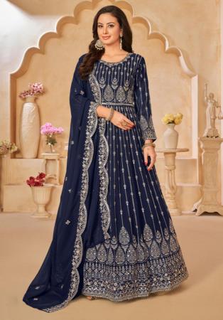 Picture of Georgette Midnight Blue Straight Cut Salwar Kameez