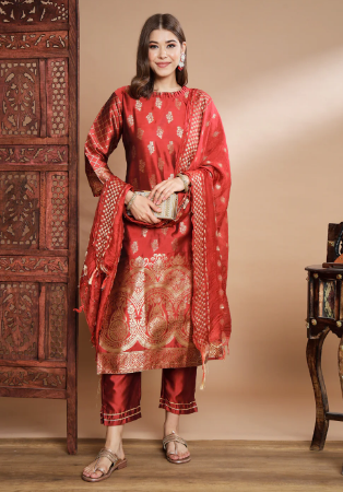 Picture of Cotton & Silk Maroon Readymade Salwar Kameez