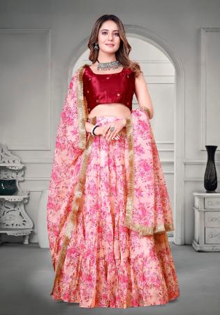 Picture of Well Formed Satin & Silk Pale Violet Red Lehenga Choli