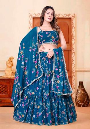 Picture of Sightly Satin & Silk Dark Slate Blue Lehenga Choli