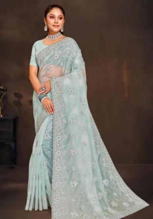 Picture of Ravishing Organza Dark Sea Green Saree