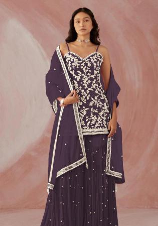 Picture of Georgette Dim Gray Straight Cut Salwar Kameez