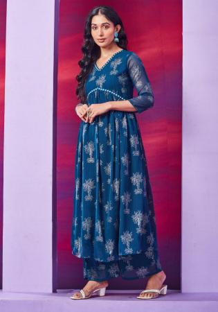 Picture of Delightful Cotton Midnight Blue Readymade Salwar Kameez