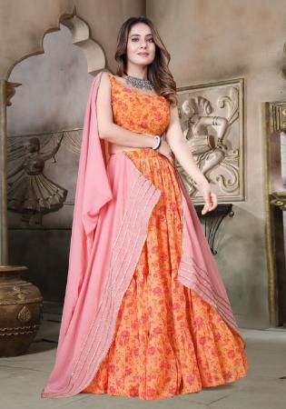 Picture of Pleasing Organza Sandy Brown Lehenga Choli