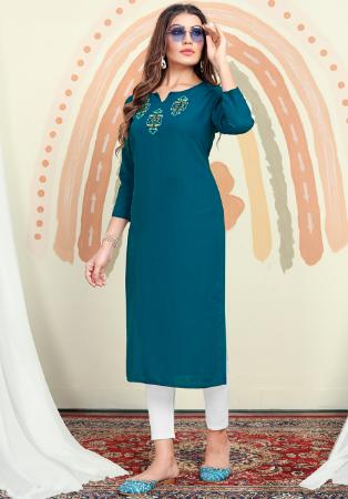 Picture of Beautiful Cotton Teal Kurtis & Tunic