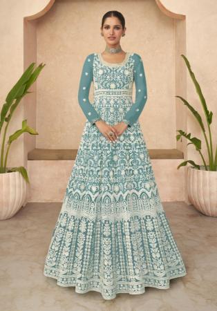 Picture of Ideal Georgette Cadet Blue Anarkali Salwar Kameez