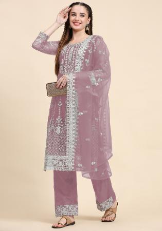 Picture of Shapely Net Plum Straight Cut Salwar Kameez