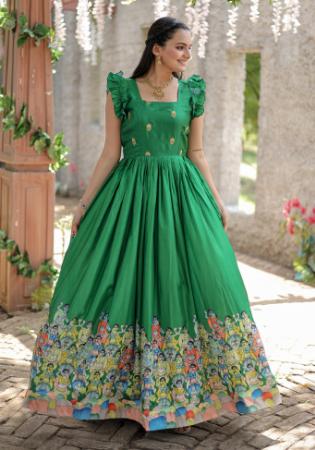 Picture of Shapely Silk Medium Sea Green Readymade Gown