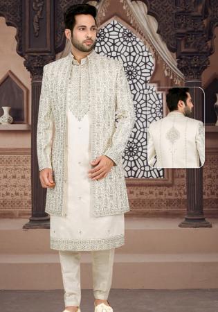 Picture of Classy Silk Beige Sherwani