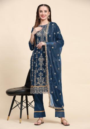 Picture of Georgette Midnight Blue Straight Cut Salwar Kameez