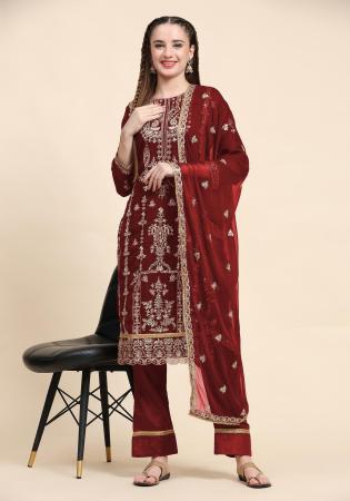 Picture of Ideal Georgette Maroon Straight Cut Salwar Kameez