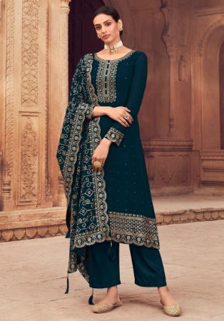 Picture of Georgette Navy Blue Straight Cut Salwar Kameez