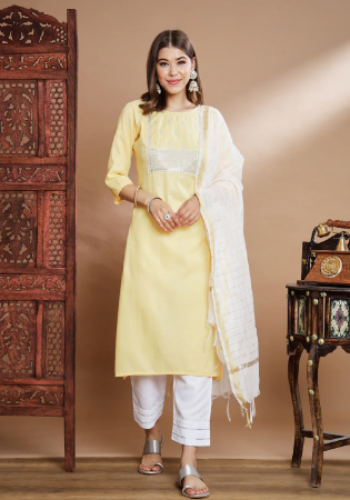 Picture of Cotton Pale Golden Rod Readymade Salwar Kameez