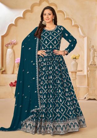 Picture of Ideal Georgette Teal Anarkali Salwar Kameez