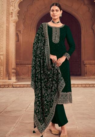 Picture of Georgette Dark Green Straight Cut Salwar Kameez