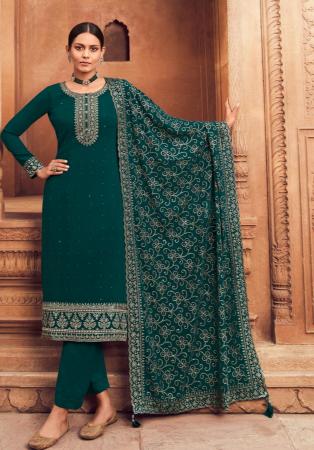 Picture of Georgette Dark Green Straight Cut Salwar Kameez