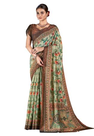 Picture of Nice Silk Dark Olive Green Saree