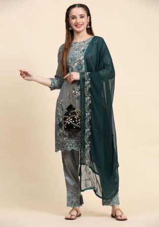 Picture of Georgette Medium Sea Green Straight Cut Salwar Kameez