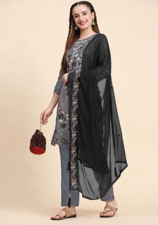 Picture of Georgette Slate Grey Straight Cut Salwar Kameez