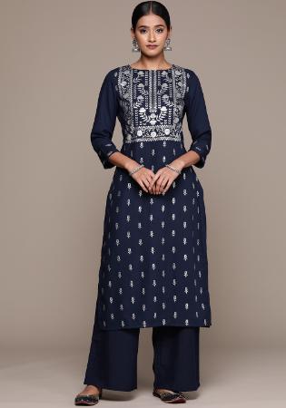 Picture of Alluring Chiffon Navy Blue Readymade Salwar Kameez