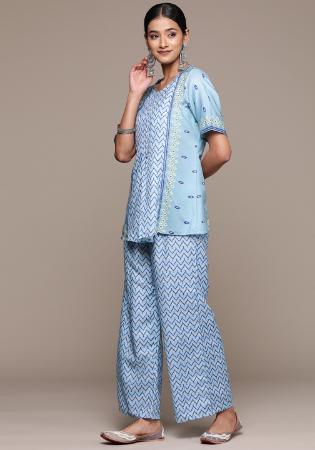 Picture of Excellent Chiffon Light Blue Readymade Salwar Kameez