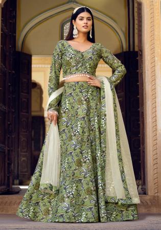 Picture of Fine Silk Dark Khaki Lehenga Choli