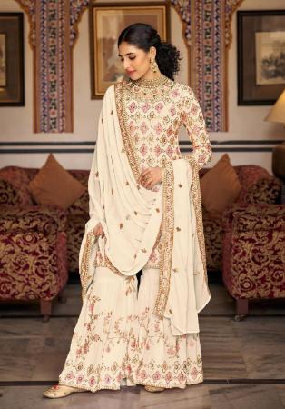 Picture of Georgette Antique White Straight Cut Salwar Kameez