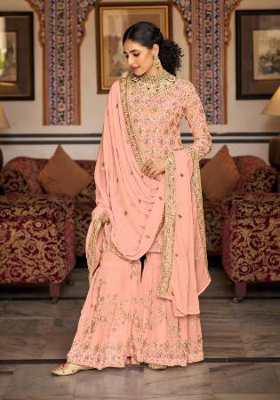 Picture of Georgette Light Coral Straight Cut Salwar Kameez