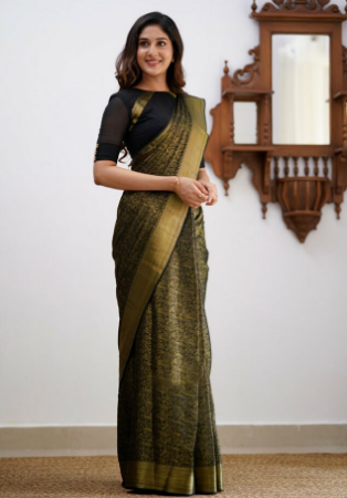 Picture of Grand Silk Dark Olive Green Saree