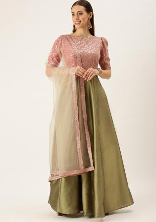 Picture of Gorgeous Georgette Dark Khaki Readymade Salwar Kameez