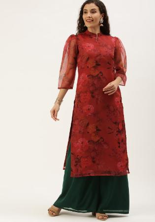 Picture of Georgette & Organza Maroon Kurtis And Tunic