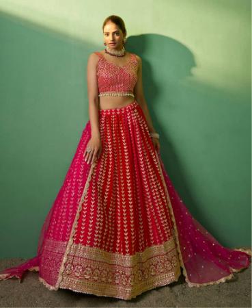 Picture of Good Looking Georgette & Silk Fire Brick Lehenga Choli