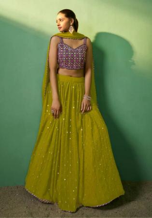 Picture of Comely Georgette & Silk Olive Lehenga Choli